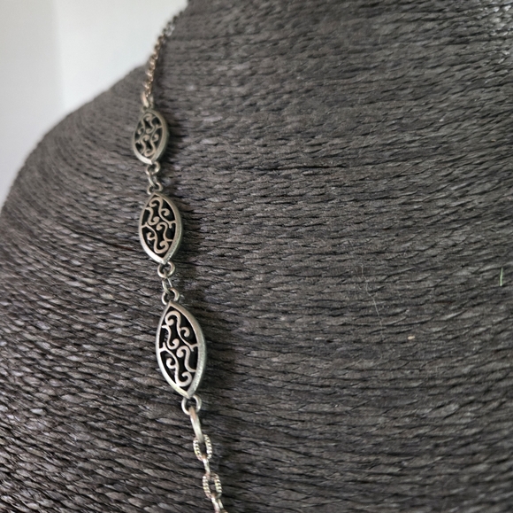 Vintage Pewter Crystal Intricate Long Necklace - Picture 8 of 9